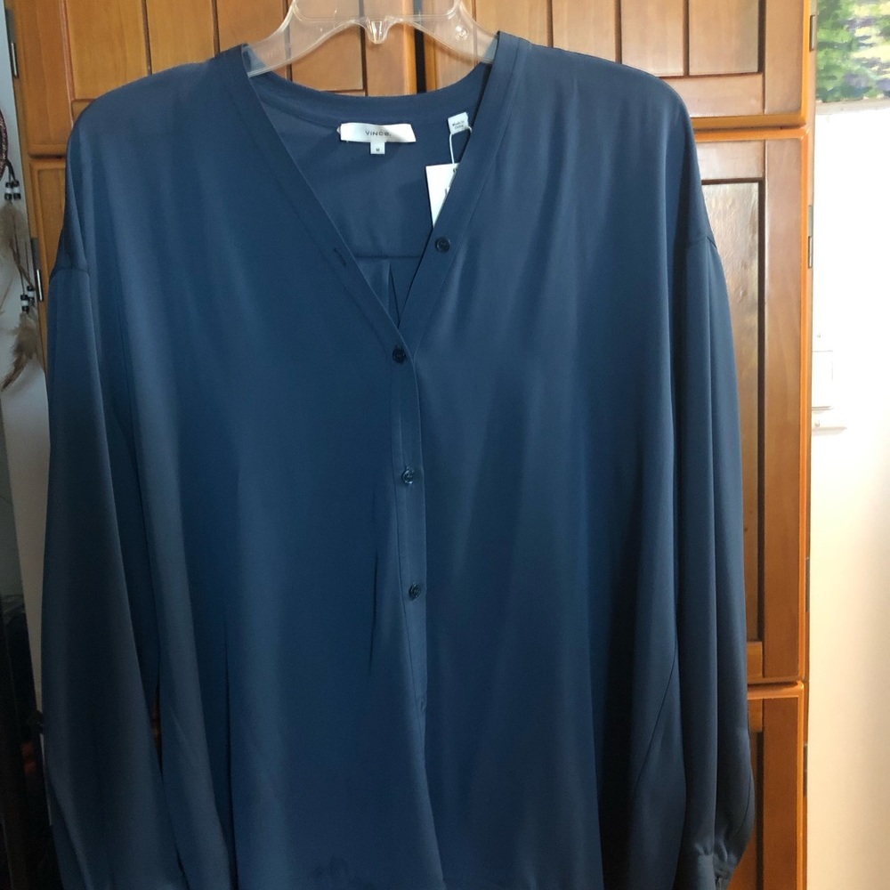 Ladies Pure Silk Navy Shirt. Size M